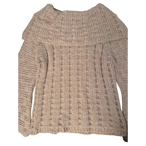 Silvia Novelli Sz L Tan Wool Blend Sweater Cable knit Oversized High Cowl Collar - Picture 7 of 7